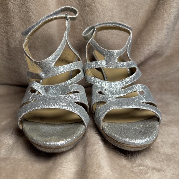 Naturalizer Metallic Silver Sparkly Glitter Open Toe Strappy Heels Women’s Sz 8M - Picture 2 of 8
